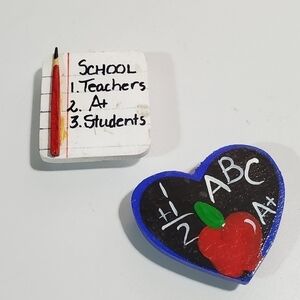 Vintage set of 2 wooden handpainted teacher button covers